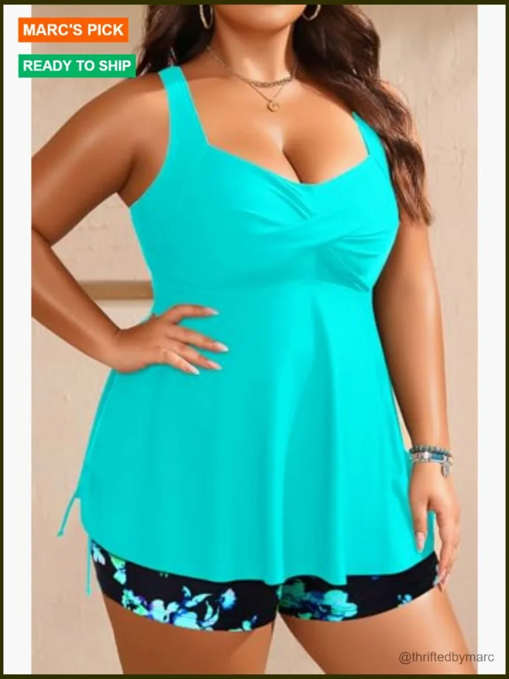 Plus Size Tankini Swimsuit Two Piece Flowy Swimdress Bathing Suits with Shorts